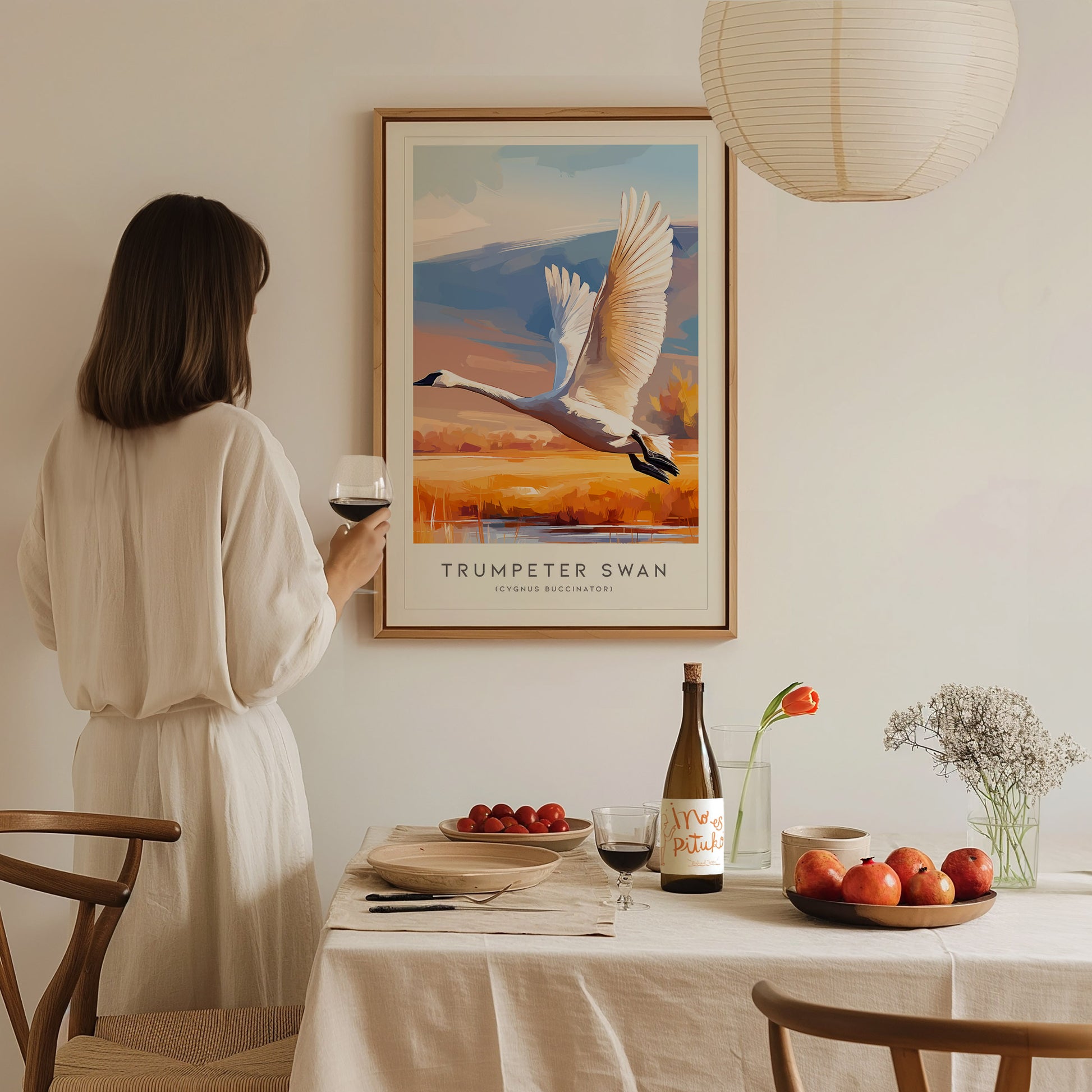 Trumpeter Swan Poster | Elegant Waterbird in Winter Calm Wall Art — styled in a modern interior