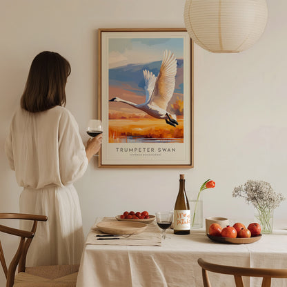 Trumpeter Swan Poster | Elegant Waterbird in Winter Calm Wall Art — styled in a modern interior