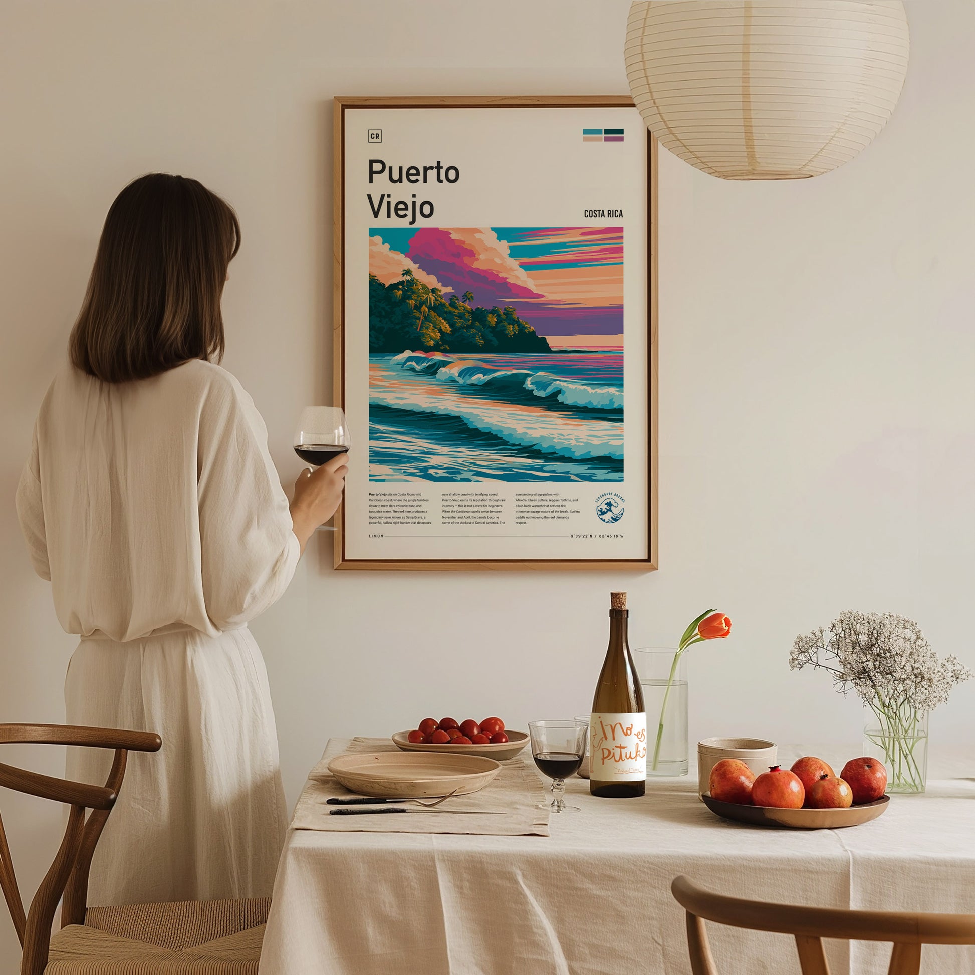 Puerto Viejo, Costa Rica Poster | Tropical Surf & Jungle Paradise Wall Art — styled in a modern interior