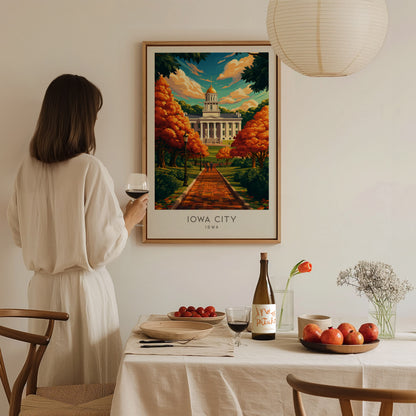 Iowa City Matte Border Poster | Iowa Destination Print Travel Wall Art — styled in a modern interior