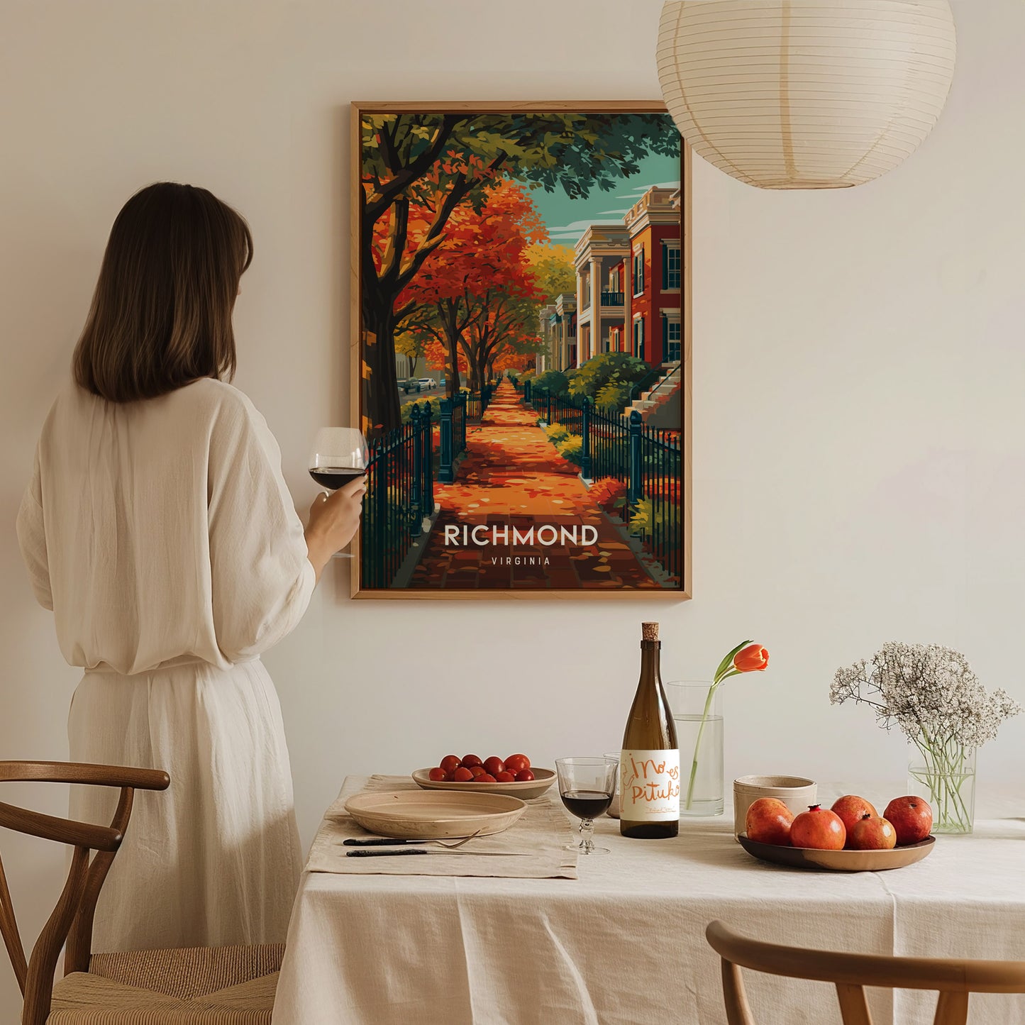 Richmond, Virginia Poster | Historic River City Skyline Travel Wall Art — styled in a modern interior