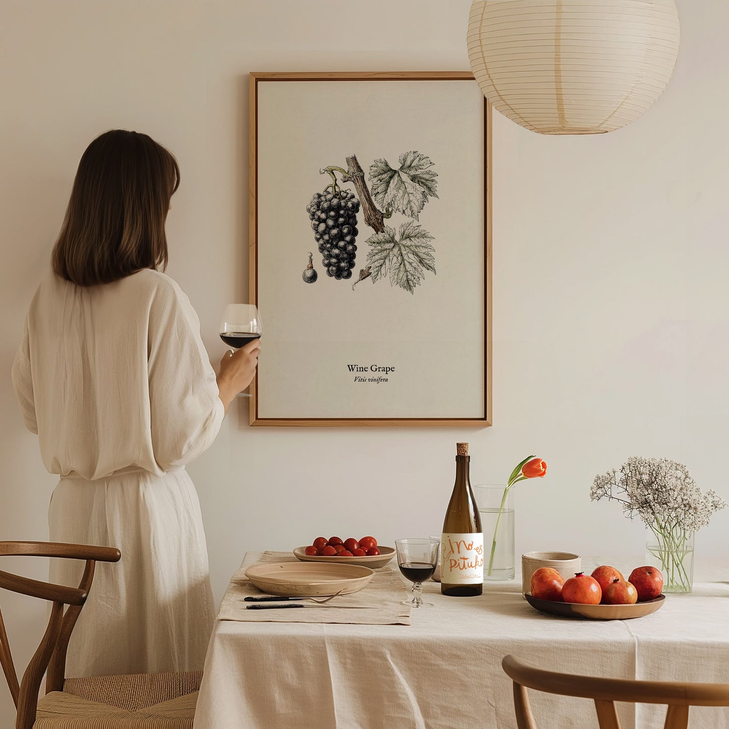 Wine Grape Poster | Vintage Vitis vinifera Botanical Illustration Wall Art — styled in a modern interior