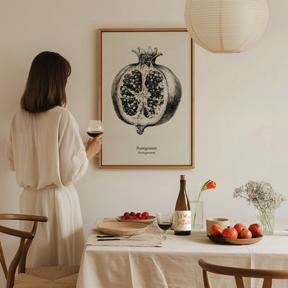 Pomegranate Poster | Vintage Punica granatum Botanical Illustration Wall Art — styled in a modern interior