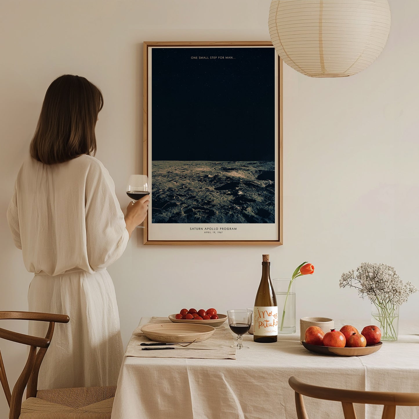 Floating frame canvas version of the Apollo 12 Moon Landing print on a clean white wall