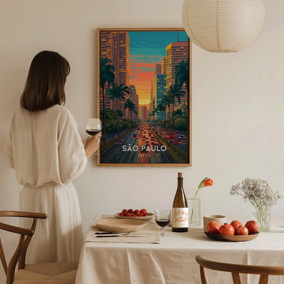 São Paulo, Brazil Poster | Urban Skyline & Tropical Energy Wall Art — styled in a modern interior