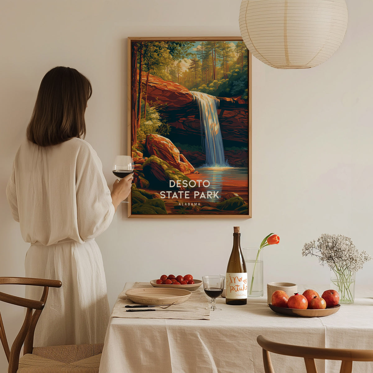 DeSoto State Park, Alabama Poster | Waterfalls & Woodland Trail Wall Art — styled in a modern interior