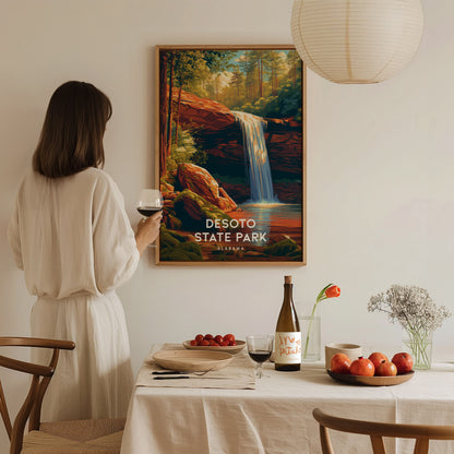 DeSoto State Park, Alabama Poster | Waterfalls & Woodland Trail Wall Art — styled in a modern interior