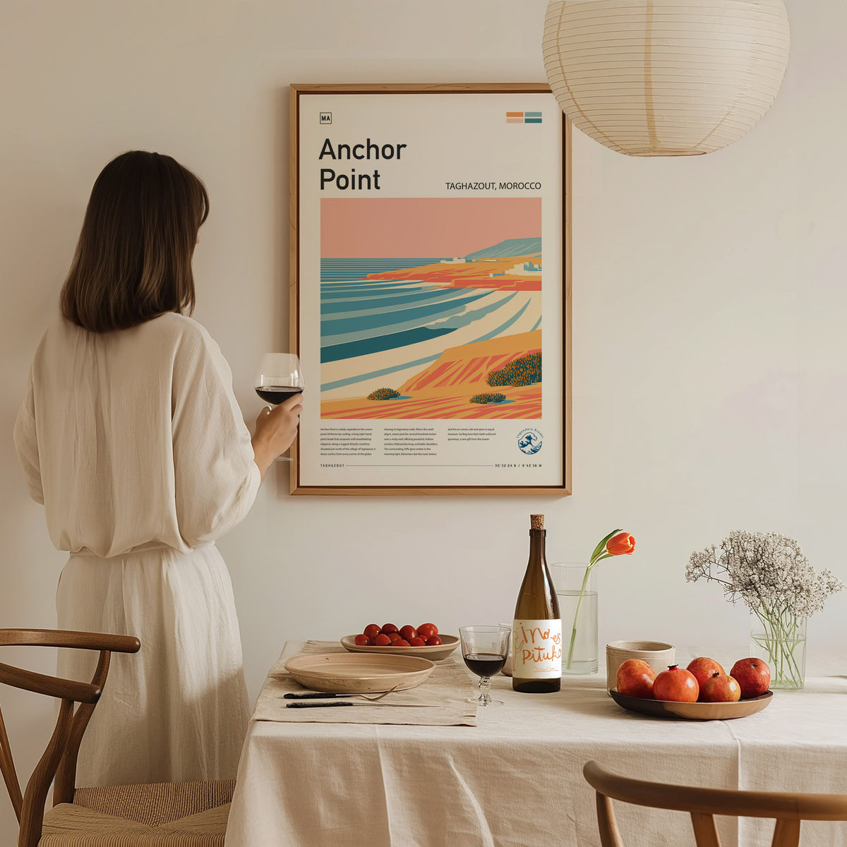 Anchor Point, Taghazout, Morocco Poster | Surf Wall Art & Coastal Vibes Print — styled in a modern interior