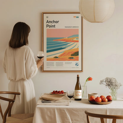 Anchor Point, Taghazout, Morocco Poster | Surf Wall Art & Coastal Vibes Print — styled in a modern interior