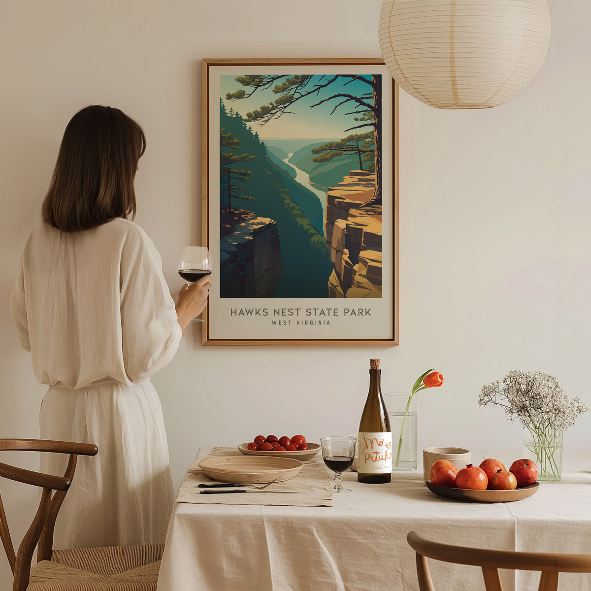 Hawks Nest State Park Matte Border Poster | West Virginia Destination Print Travel Wall Art — styled in a modern interior