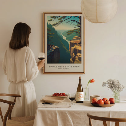 Hawks Nest State Park Matte Border Poster | West Virginia Destination Print Travel Wall Art — styled in a modern interior