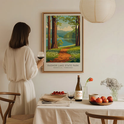 Radnor Lake State Park Matte Border Poster | Nashville, Tennessee Destination Print — styled in a modern interior