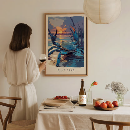 Blue Crab, Callinectes sapidus Poster | Coastal Wildlife Wall Art — styled in a modern interior