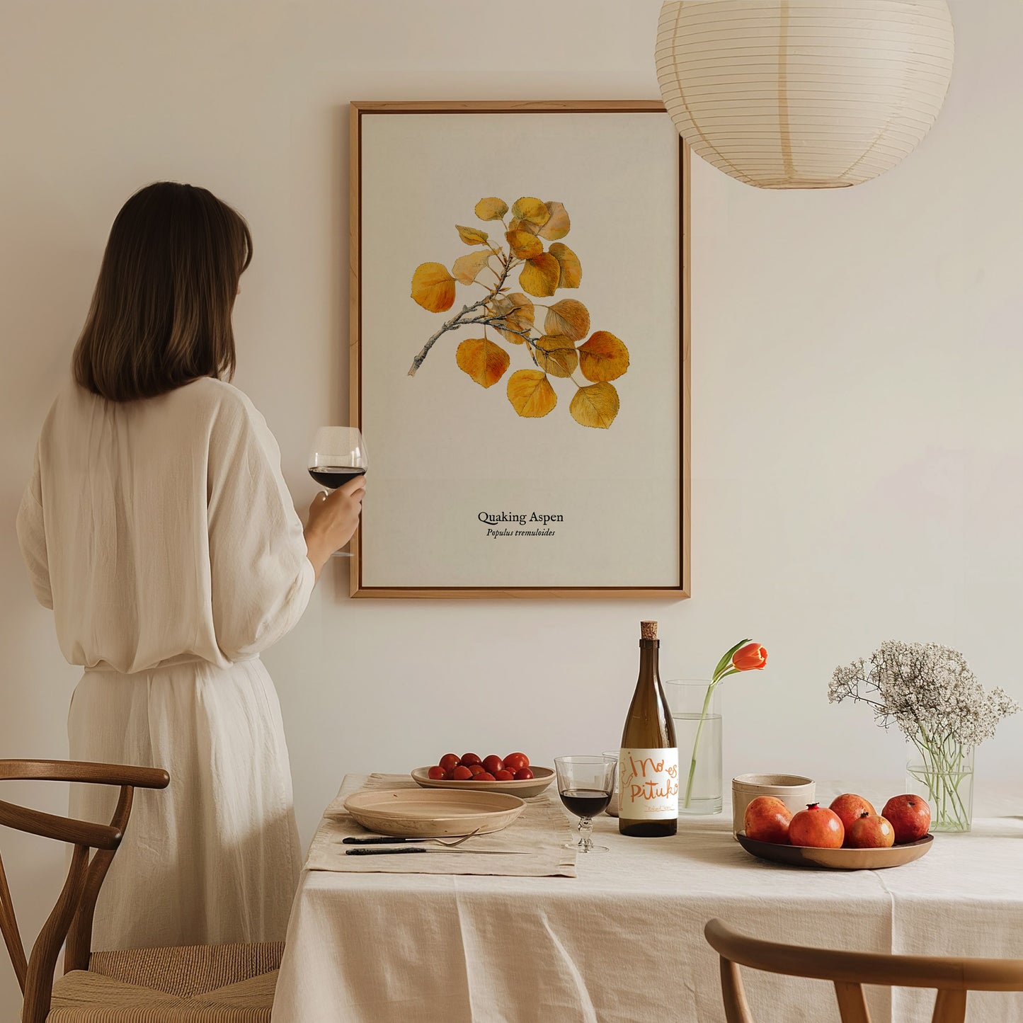 Quaking Aspen Poster | Vintage Populus tremuloides Botanical Illustration Wall Art — styled in a modern interior