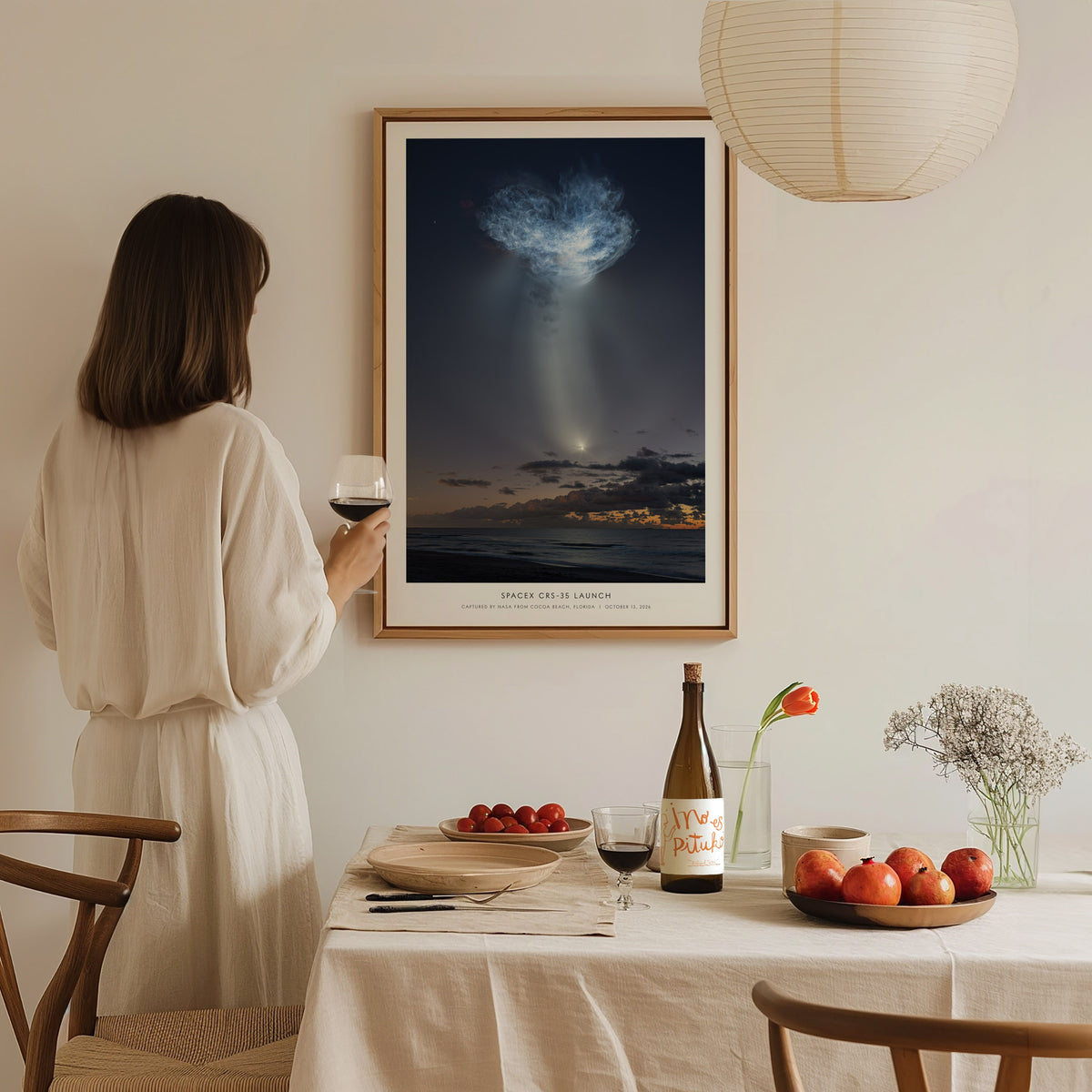 SpaceX CRS-35 Launch Poster | Captured by NASA From Cocoa Beach, Florida Space Photography Wall Art — styled in a modern inte