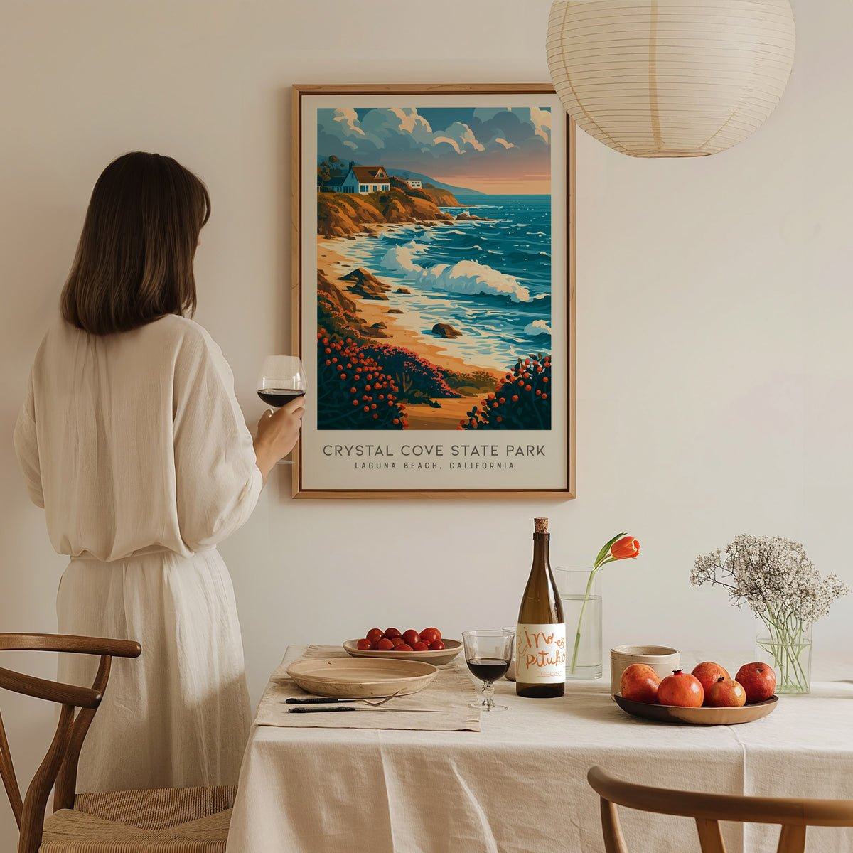 Crystal Cove State Park Matte Border Poster | Laguna Beach, California Travel Wall Art — styled in a modern interior