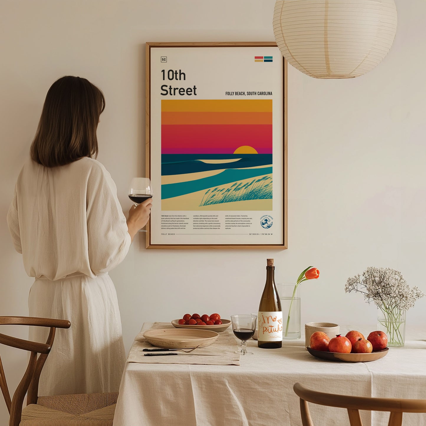 10th Street, Folly Beach, South Carolina Poster | Surf Wall Art & Beach House Decor — styled in a modern interior
