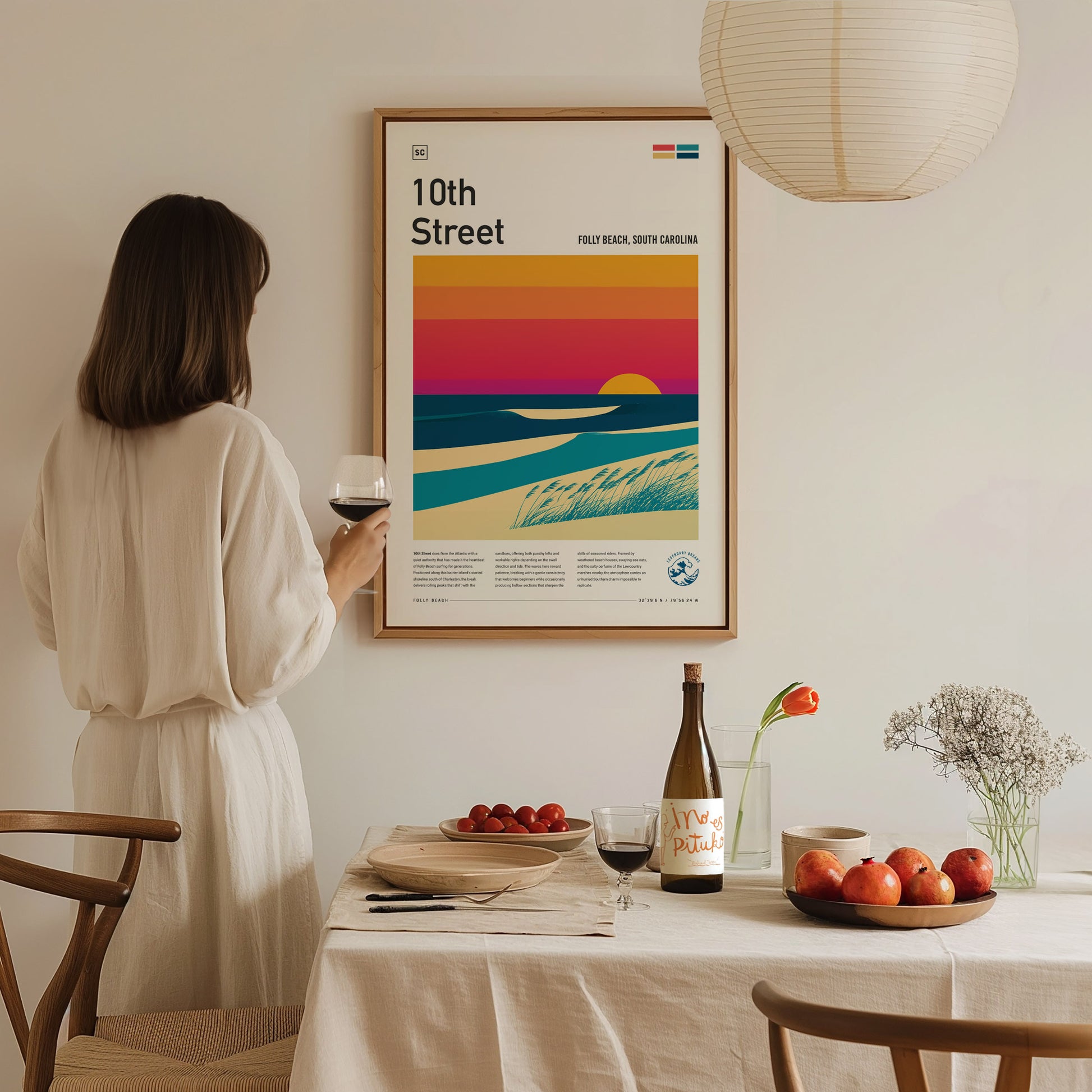 10th Street, Folly Beach, South Carolina Poster | Surf Wall Art & Beach House Decor — styled in a modern interior