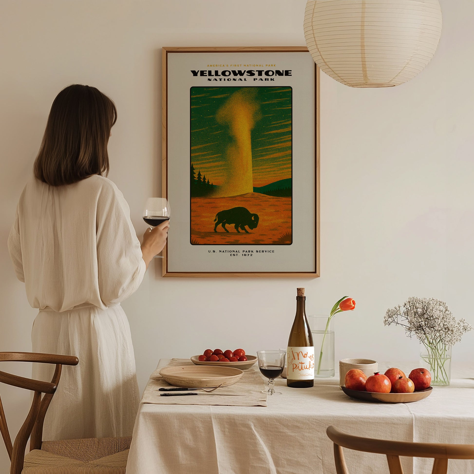 Yellowstone National Park Poster | Vintage WPA-Style Travel Art Print | Retro National Park Wall Decor | Framed or Unframed