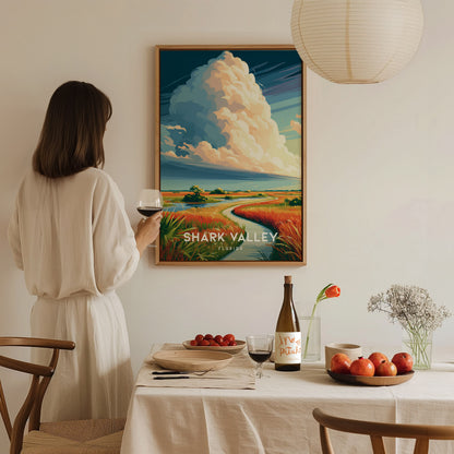 Shark Valley, Florida Poster | Everglades Alligator & Wetlands Wall Art — styled in a modern interior