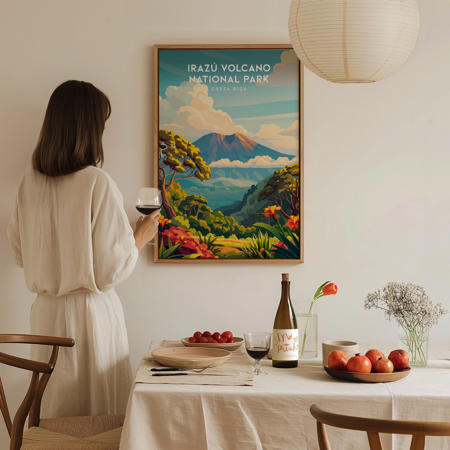 Irazú Volcano National Park, Costa Rica Poster | Crater Lake & Misty Summit Wall Art — styled in a modern interior