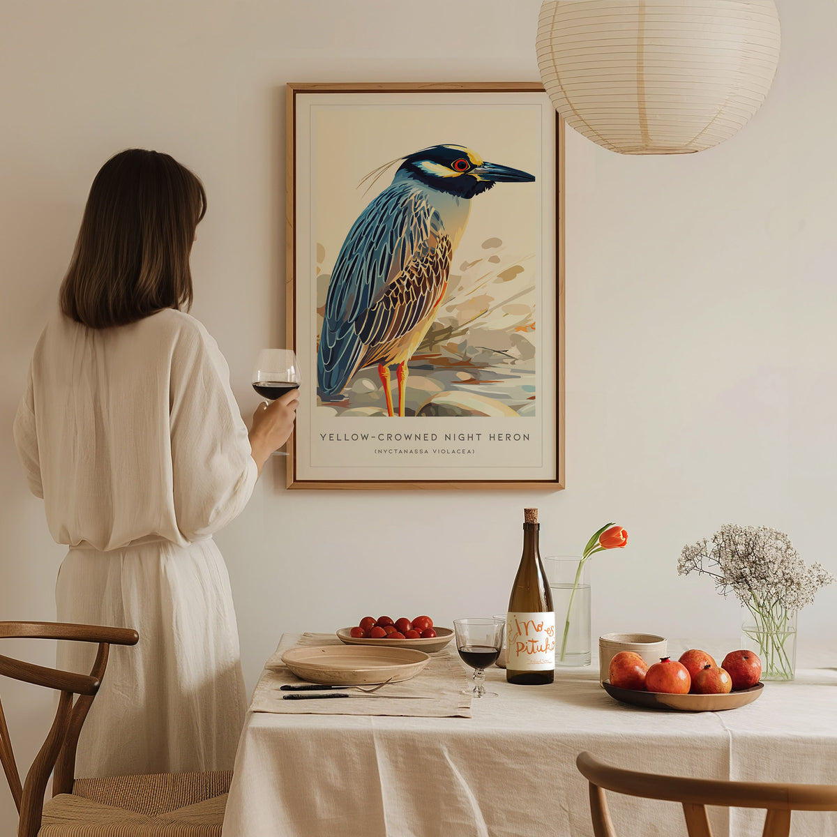 Yellow-crowned Night Heron, Nyctanassa violacea Poster | Elegant Wading Bird Wall Art — styled in a modern interior