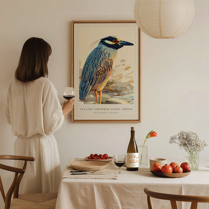 Yellow-crowned Night Heron, Nyctanassa violacea Poster | Elegant Wading Bird Wall Art — styled in a modern interior