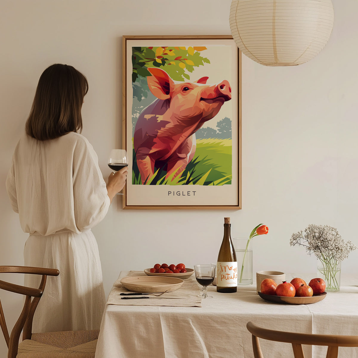 Piglet, Sus scrofa domesticus Poster | Adorable Farm Wildlife Nature Poster Wall Art — styled in a modern interior