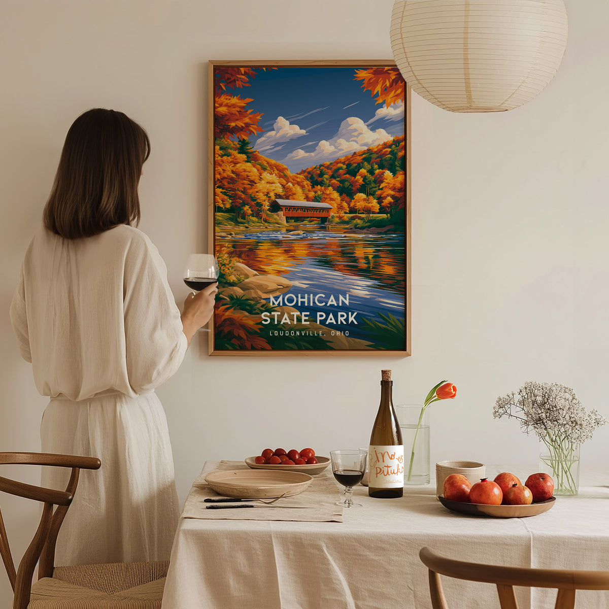 Mohican State Park, Loudonville, Ohio Poster | Wilderness River & Forest Travel Wall Art — styled in a modern interior