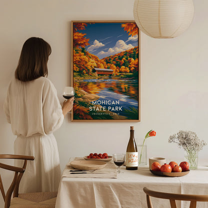 Mohican State Park, Loudonville, Ohio Poster | Wilderness River & Forest Travel Wall Art — styled in a modern interior