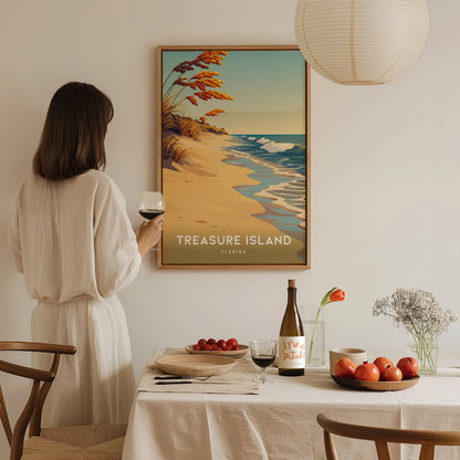 Treasure Island, Florida Poster | Sunset Beach & Lifeguard Tower Wall Art — styled in a modern interior