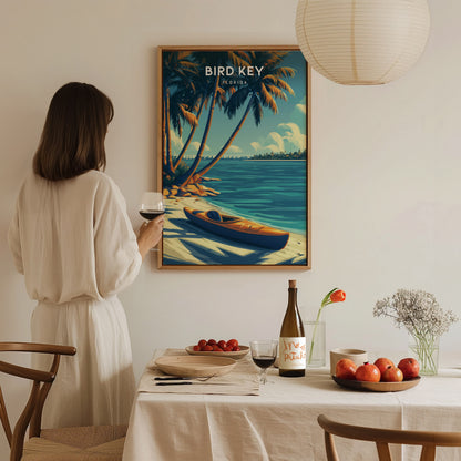 Bird Key Park, Florida Poster | Tropical Waterfront Serenity Wall Art — styled in a modern interior