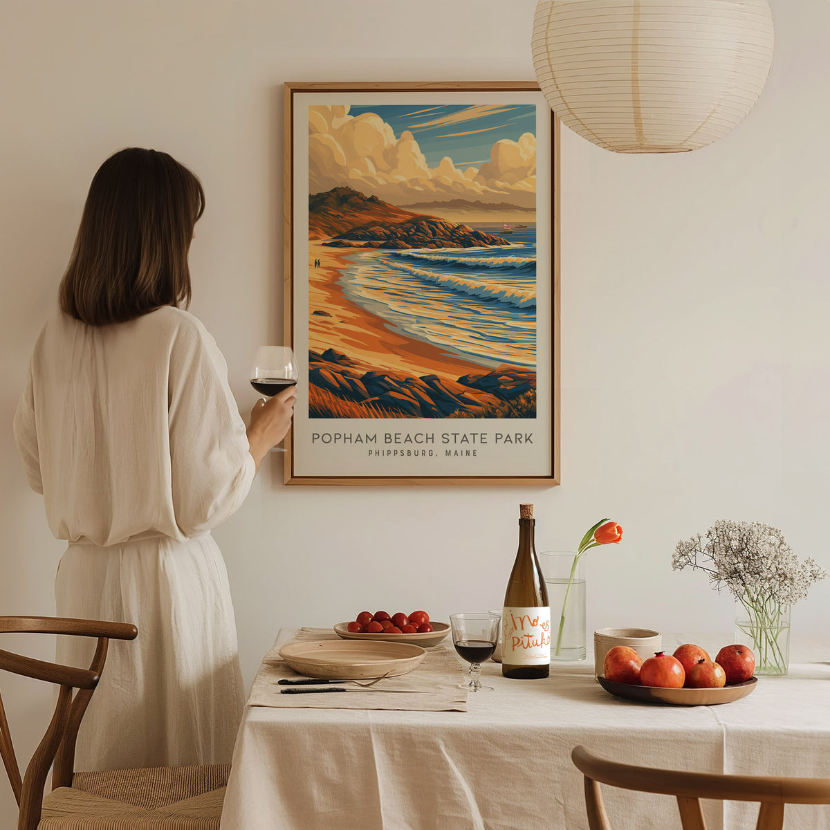 Popham Beach State Park Matte Border Poster | Phippsburg, Maine Coastal Beach Decor — styled in a modern interior