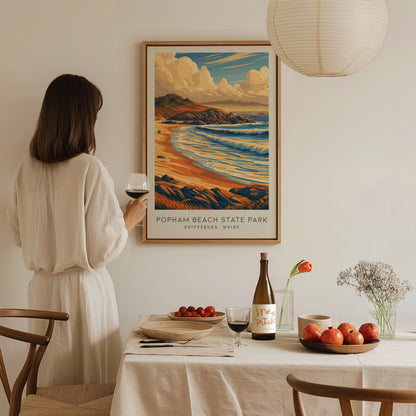 Popham Beach State Park Matte Border Poster | Phippsburg, Maine Coastal Beach Decor — styled in a modern interior