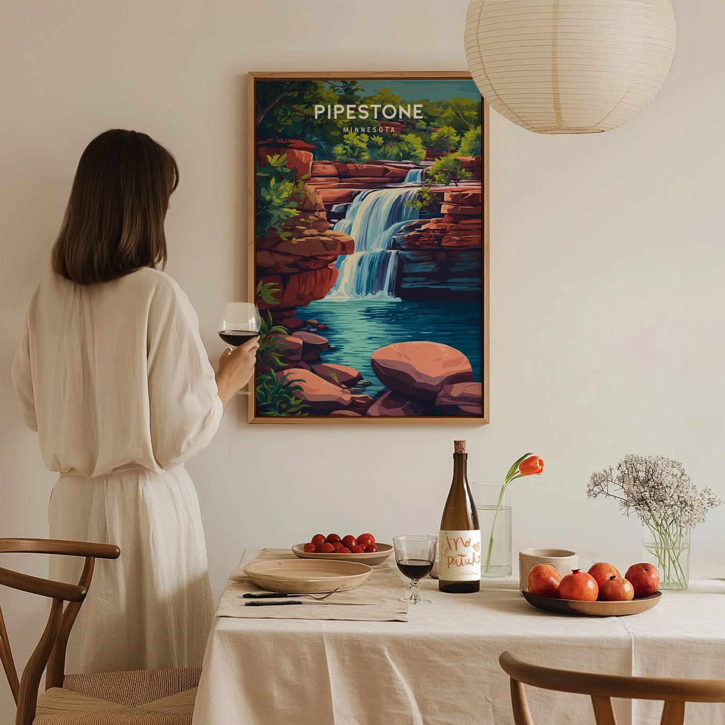 Pipestone, Minnesota Poster | Sacred Quarry & Prairie Sunset Wall Art — styled in a modern interior