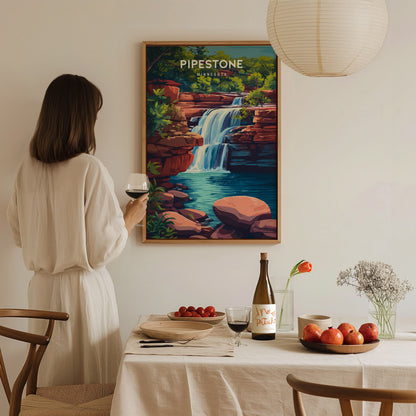 Pipestone, Minnesota Poster | Sacred Quarry & Prairie Sunset Wall Art — styled in a modern interior