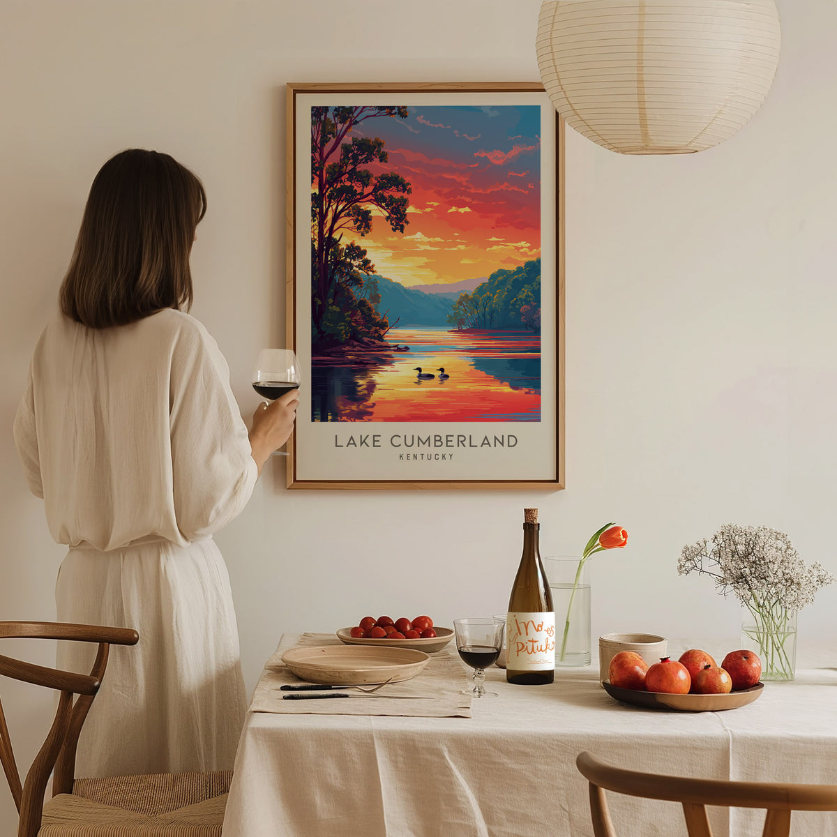 Lake Cumberland Matte Border Poster | Kentucky Destination Print Travel Wall Art — styled in a modern interior
