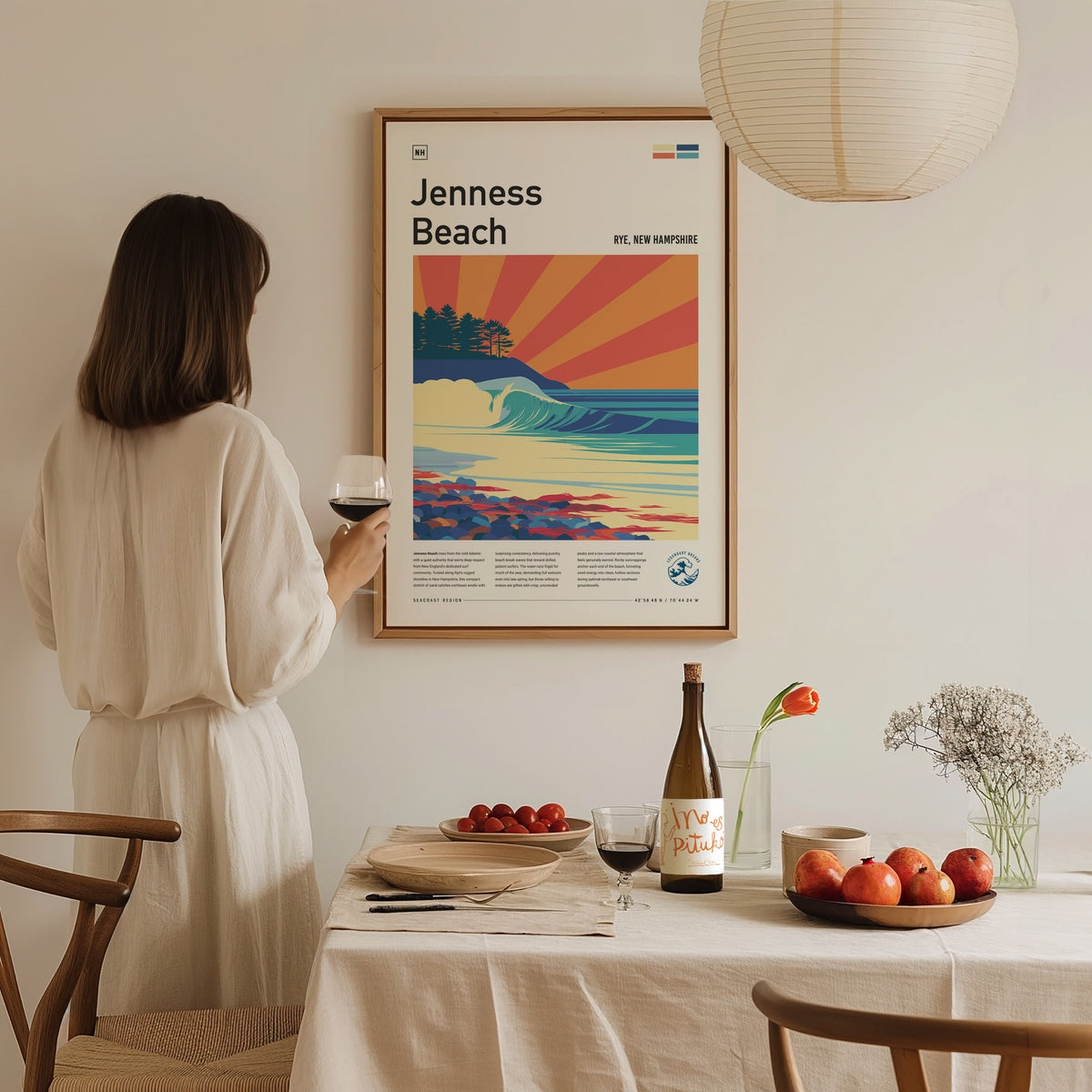 Jenness Beach, Rye, New Hampshire Poster | Surf Wall Art & Coastal Waves Print — styled in a modern interior