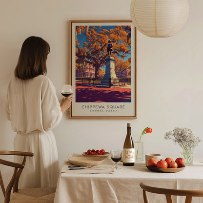 Chippewa Square Matte Border Poster | Savannah, Georgia Travel Wall Art — styled in a modern interior