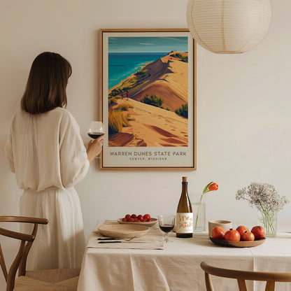Warren Dunes State Park Matte Border Poster | Sawyer, Michigan Destination Print — styled in a modern interior