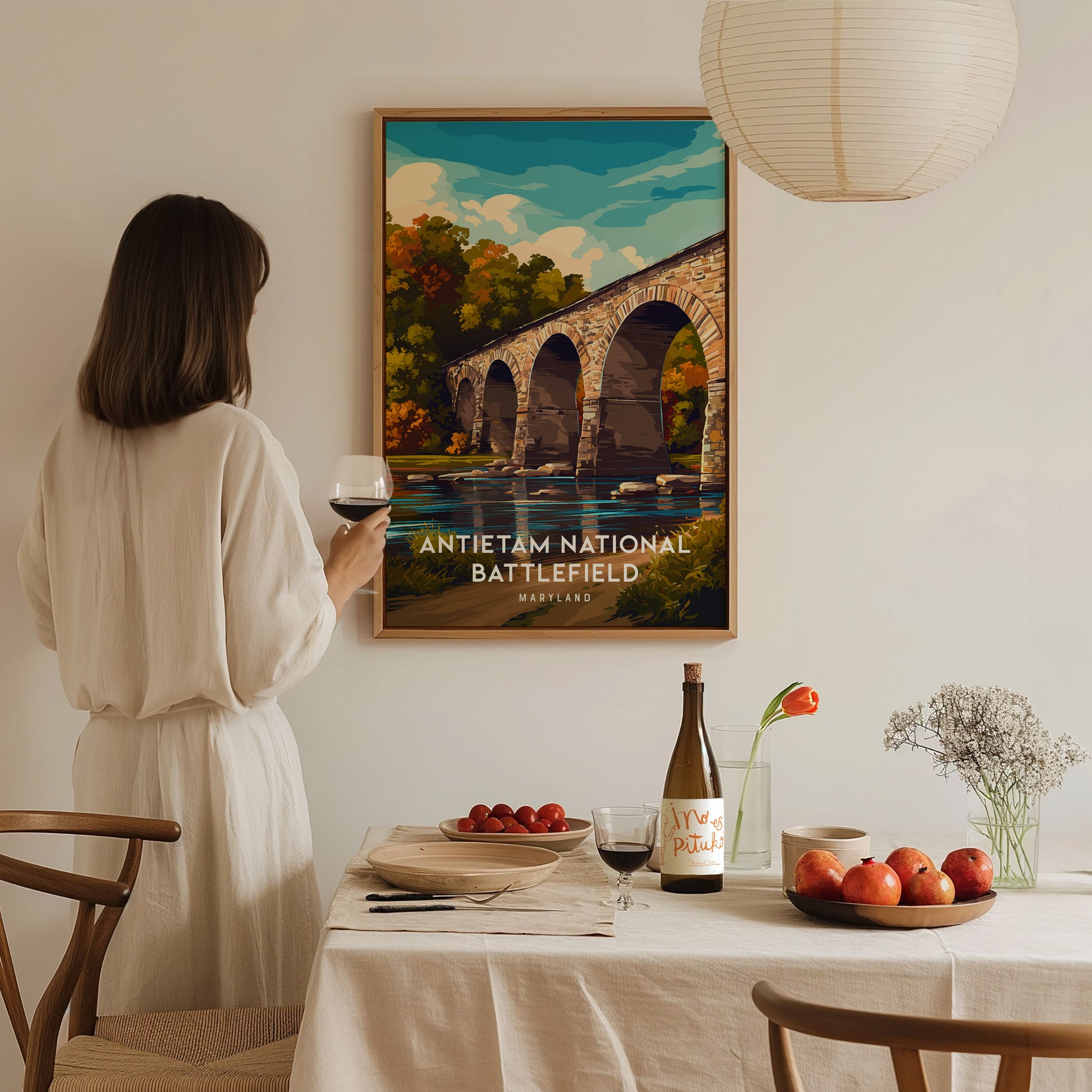 Antietam National Battlefield, Maryland Poster | Civil War Monument & Rolling Fields Wall Art — styled in a modern interior
