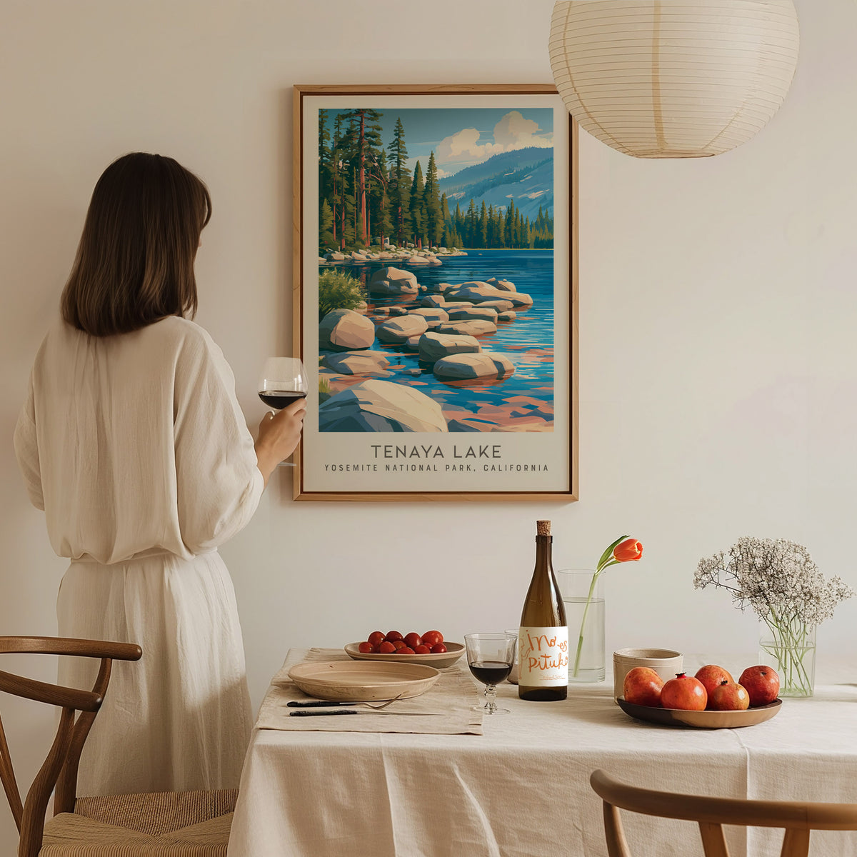 Tenaya Lake Matte Border Poster | Yosemite National Park, California Destination Print — styled in a modern interior