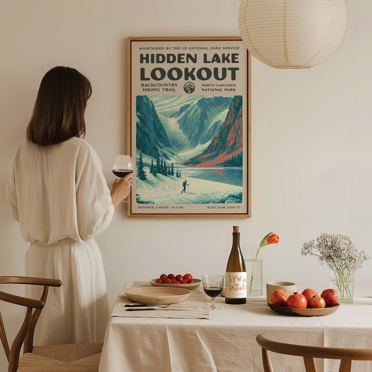 Hidden Lake Lookout, North Cascades National Park Poster | Hiker Gift | Backcountry Trail Wall Art — styled in a modern inter