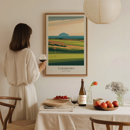 Turnberry Matte Border Poster | Scotland Travel Wall Art — styled in a modern interior
