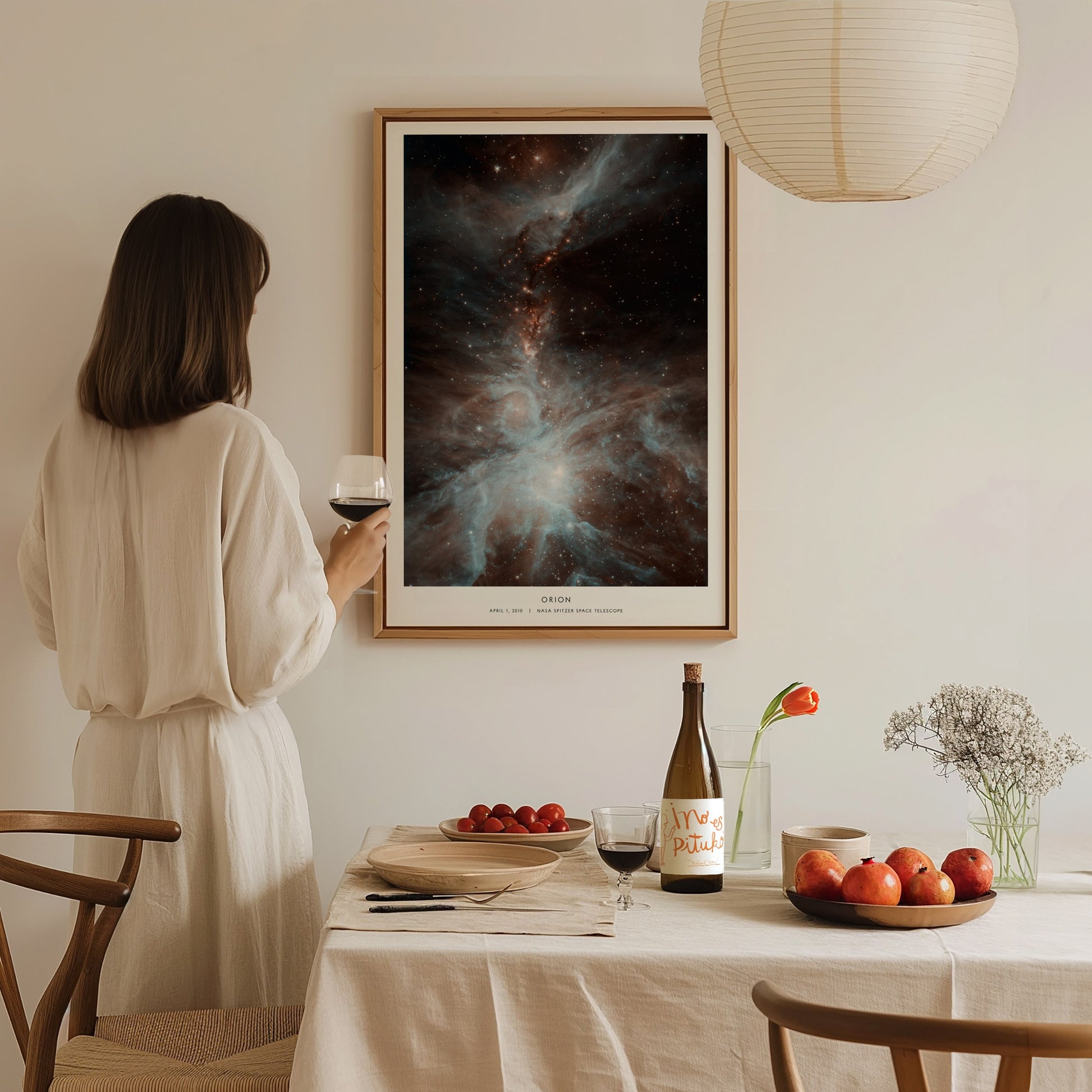 Modern astronomy decor featuring the Orion Nebula captured in infrared by NASA’s Spitzer mission.