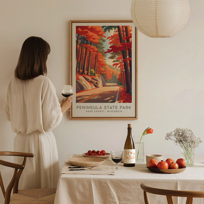 Peninsula State Park Matte Border Poster | Door County, Wisconsin Destination Print — styled in a modern interior