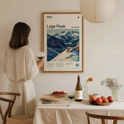 Loge Peak, Aspen, Colorado Poster | Alpine Print Ski Lodge Decor Wall Art — styled in a modern interior
