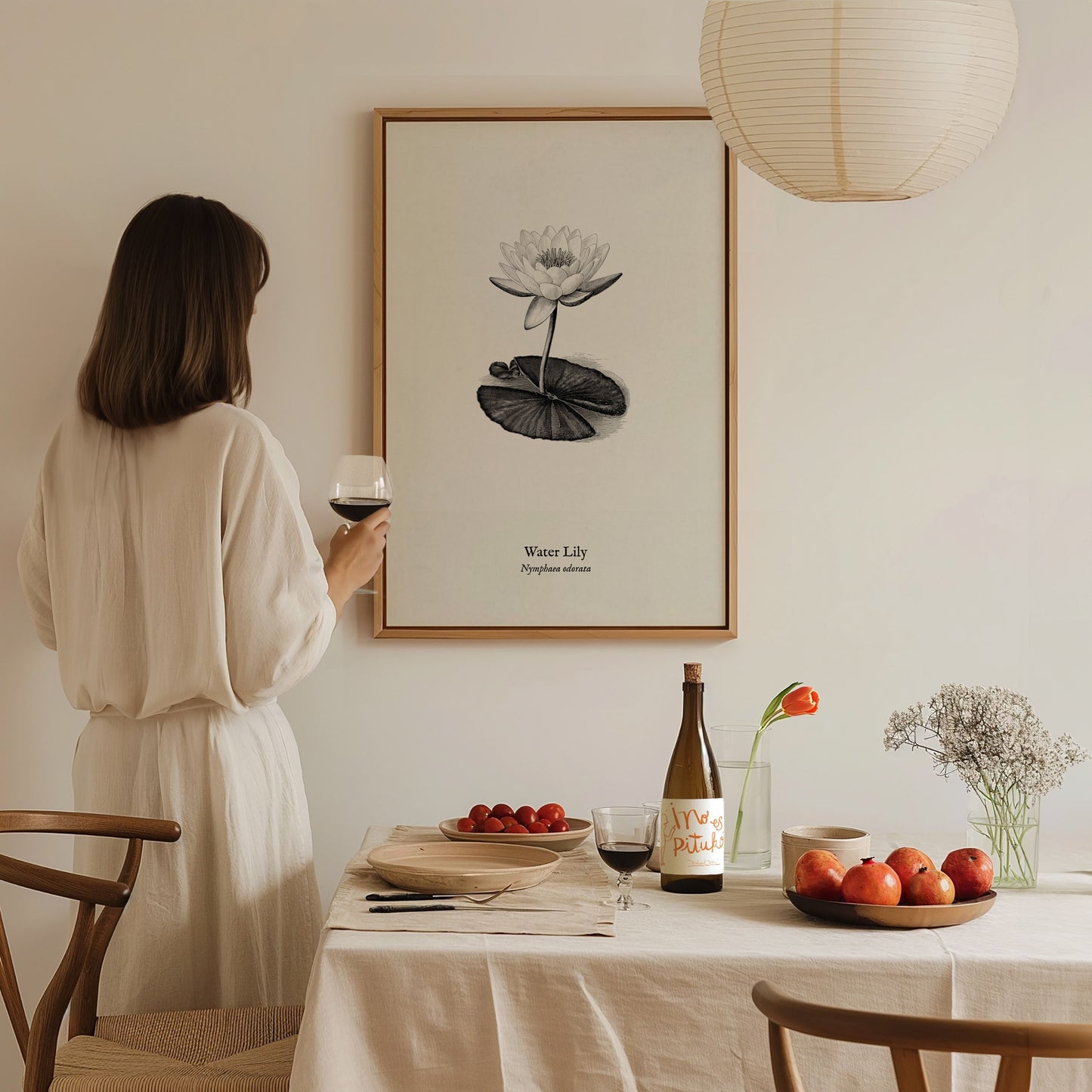 Water Lily Poster | Vintage Nymphaea Odorata Botanical Illustration Wall Art — styled in a modern interior