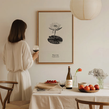 Water Lily Poster | Vintage Nymphaea Odorata Botanical Illustration Wall Art — styled in a modern interior