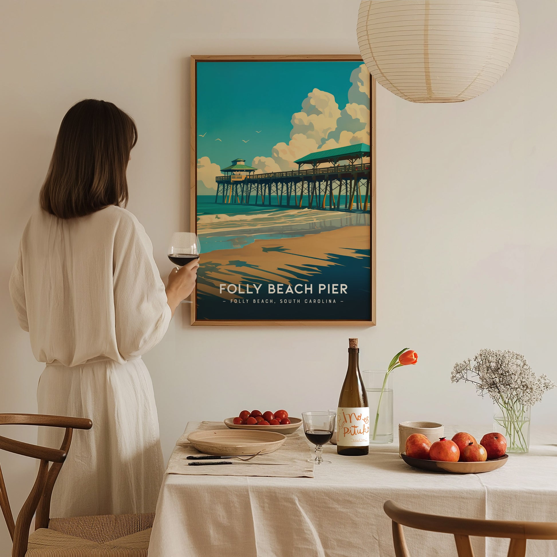 Folly Beach Pier Poster | South Carolina Fishing Wall Art | Framed or Unframed